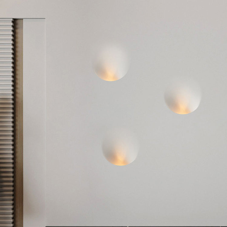 Sleek White Round Recessed Plaster LED Wall Sconce for Living Room