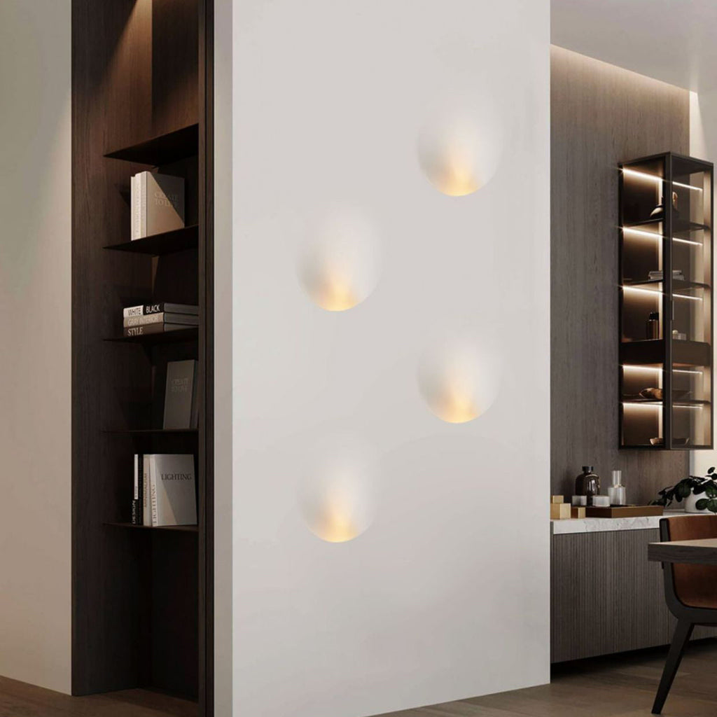 Sleek White Round Recessed Plaster LED Wall Sconce for Living Room