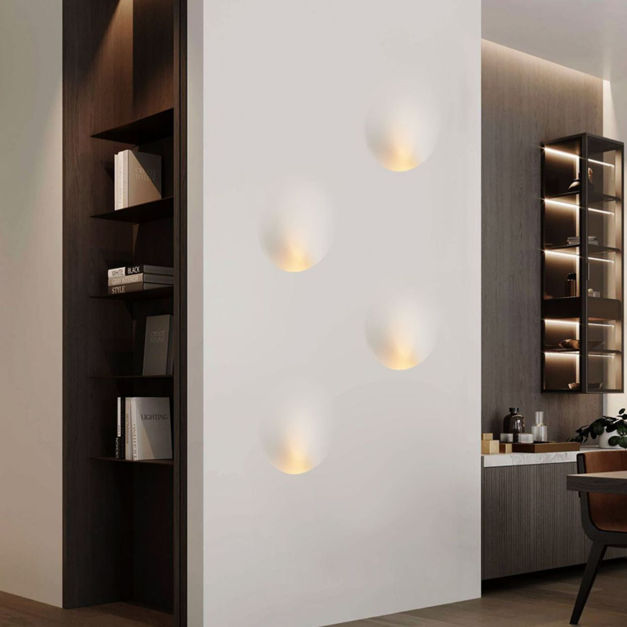 Sleek White Round Recessed Plaster LED Wall Sconce for Living Room