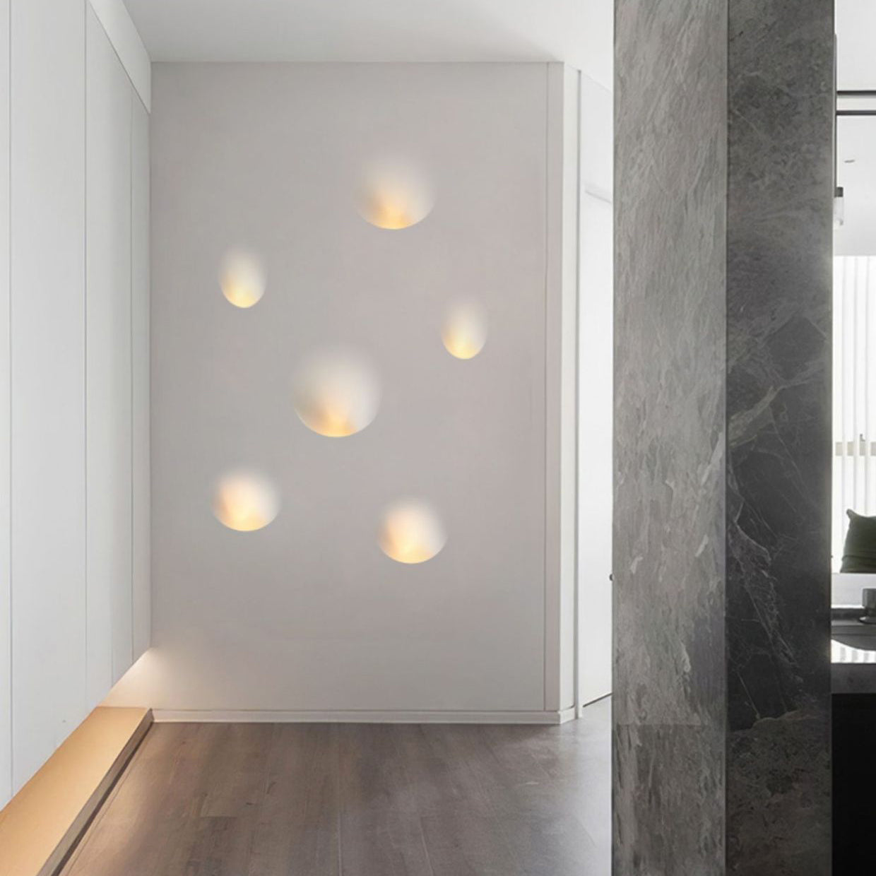 Sleek White Round Recessed Plaster LED Wall Sconce for Living Room