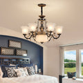 Antique Gold Iron Tulip Glass Shade Chandelier for Living Room 6/8-Light