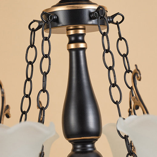 Antique Gold Iron Tulip Glass Shade Chandelier for Living Room 6/8-Light