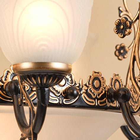 Antique Gold Iron Tulip Glass Shade Chandelier for Living Room 6/8-Light