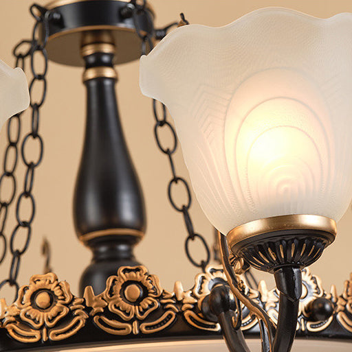Antique Gold Iron Tulip Glass Shade Chandelier for Living Room 6/8-Light