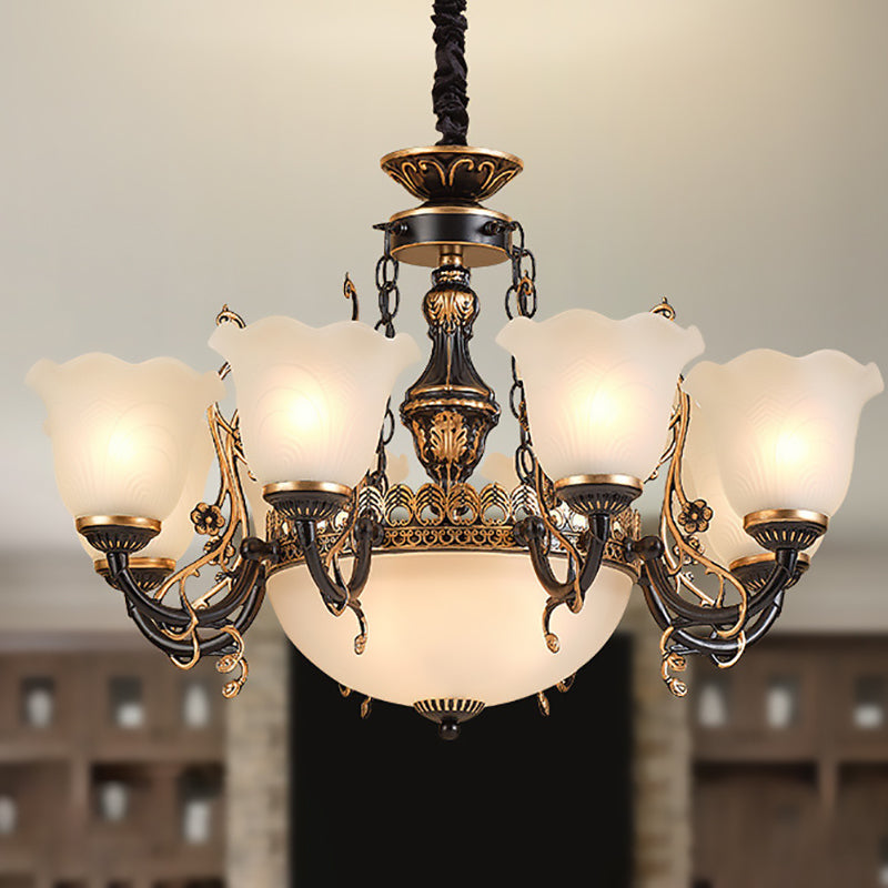 Antique Gold Iron Tulip Glass Shade Chandelier for Living Room 6/8-Light