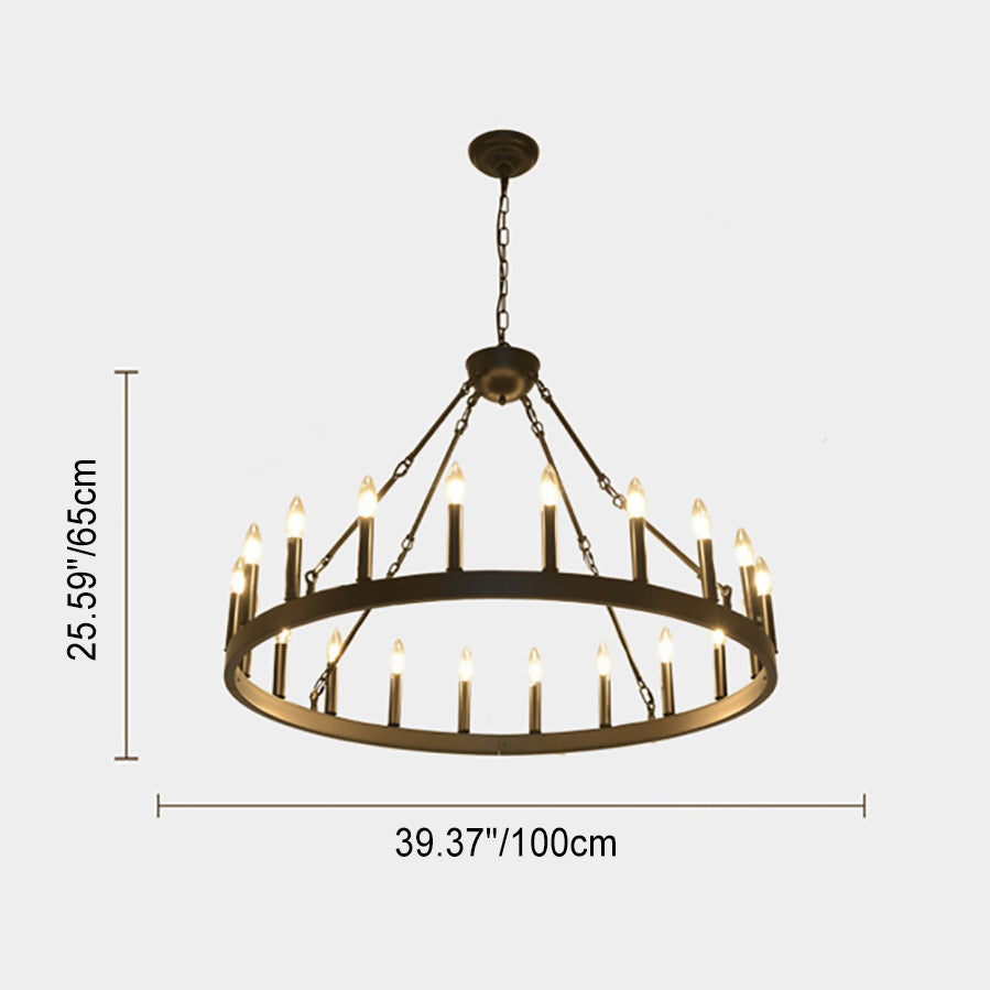 Rustic Black Iron Circle Chandelier with Glass for Dining Room Decor