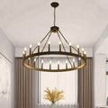Rustic Black Iron Circle Chandelier with Glass for Dining Room Decor