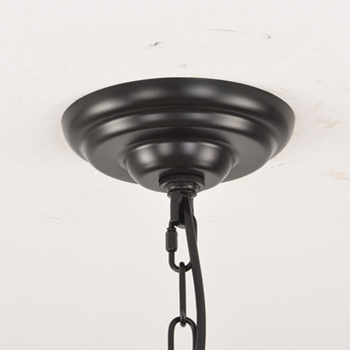 Rustic Black Iron Circle Chandelier with Glass for Dining Room Decor