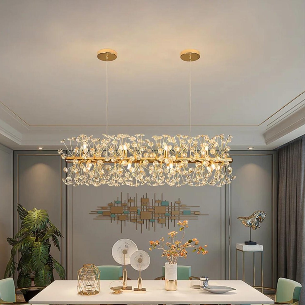 Modern Crystal Chandelier with Iron & Aluminum Shade for Dining Room
