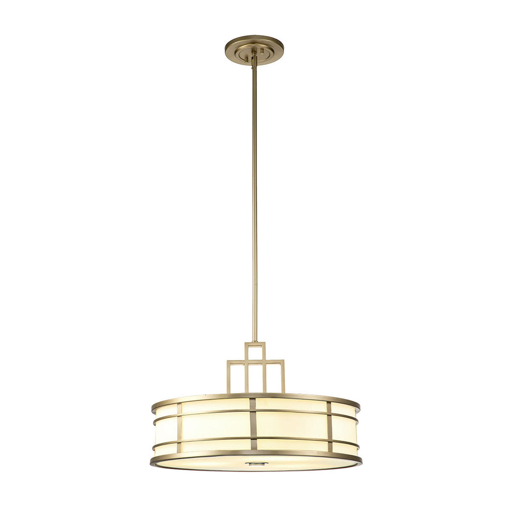 Modern Brass Finish Geometric 3-Light Chandelier with Ribbed Glass Shade for Living Room