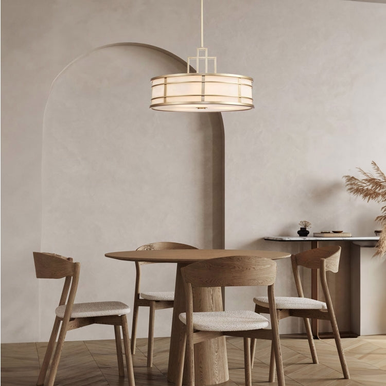 Modern Brass Finish Geometric 3-Light Chandelier with Ribbed Glass Shade for Living Room