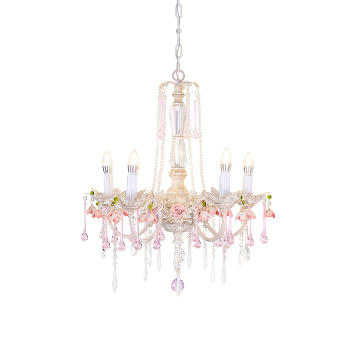 Elegant French Rose Crystal 5-Light Candelabra Chandelier for Living Room