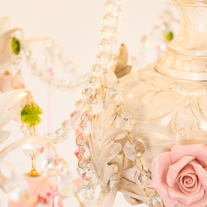 Elegant French Rose Crystal 5-Light Candelabra Chandelier for Living Room