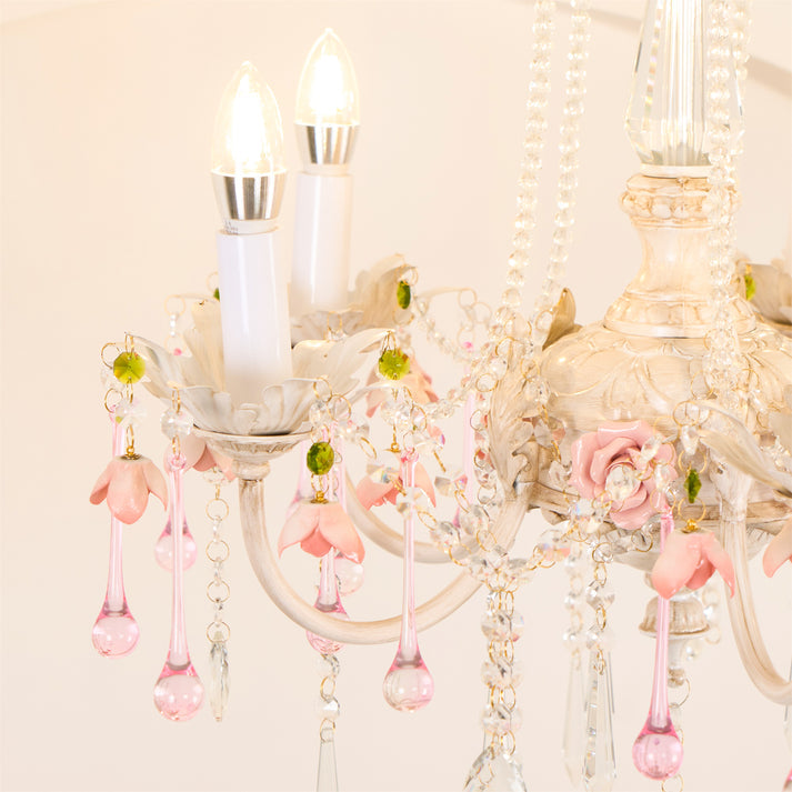 Elegant French Rose Crystal 5-Light Candelabra Chandelier for Living Room