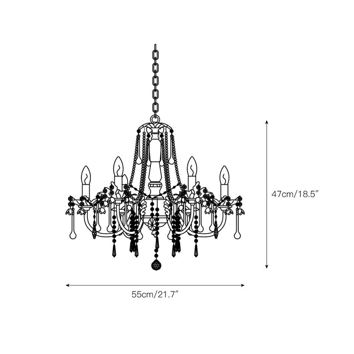 Elegant French Rose Crystal 5-Light Candelabra Chandelier for Living Room
