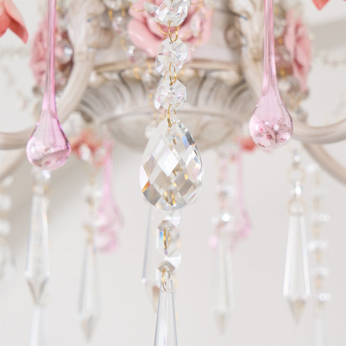 Elegant French Rose Crystal 5-Light Candelabra Chandelier for Living Room