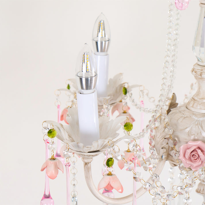 Elegant French Rose Crystal 5-Light Candelabra Chandelier for Living Room