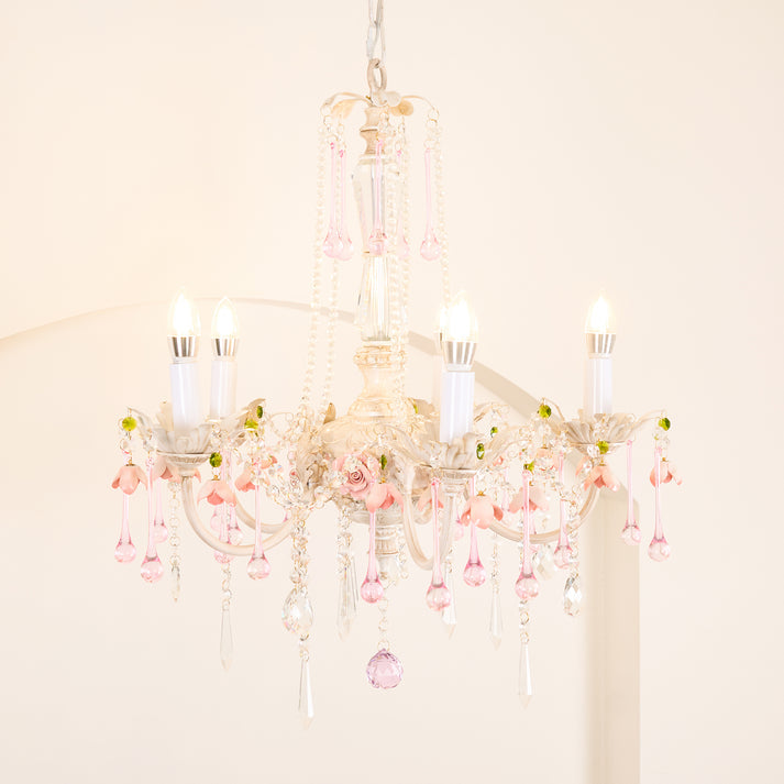 Elegant French Rose Crystal 5-Light Candelabra Chandelier for Living Room