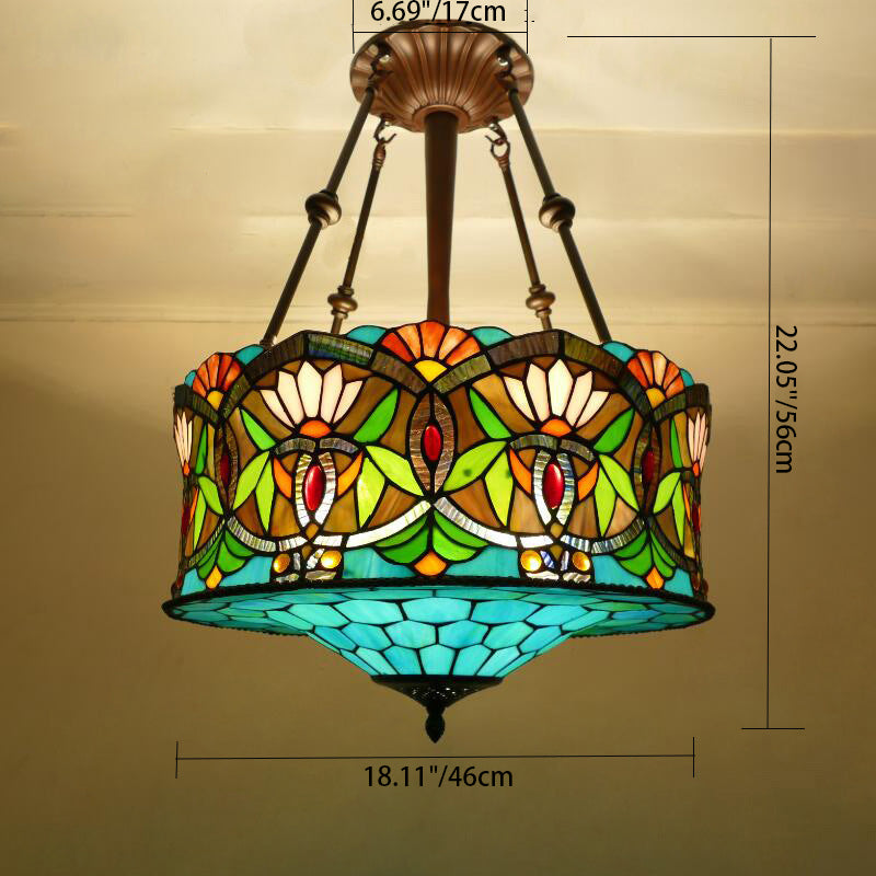 Tiffany-Style Multicolor Stained Glass 3-Light Chandelier for Living Room