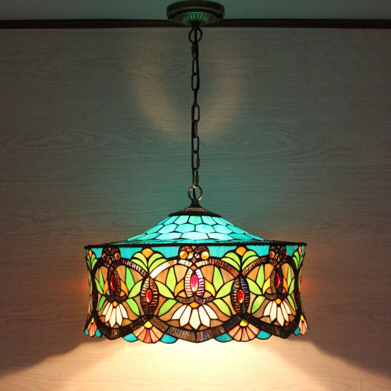 Tiffany-Style Multicolor Stained Glass 3-Light Chandelier for Living Room
