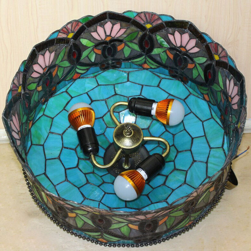 Tiffany-Style Multicolor Stained Glass 3-Light Chandelier for Living Room