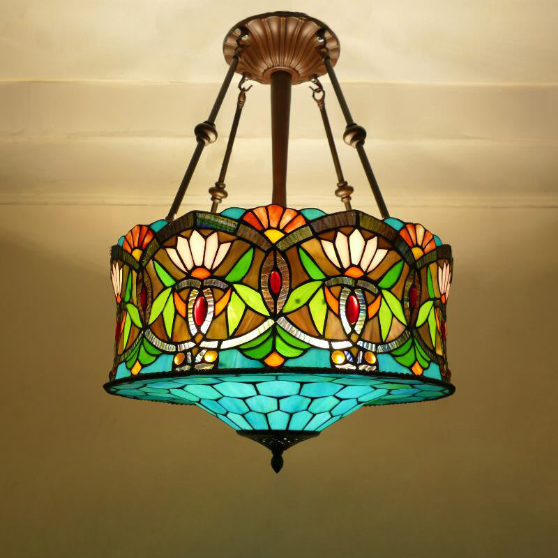 Tiffany-Style Multicolor Stained Glass 3-Light Chandelier for Living Room