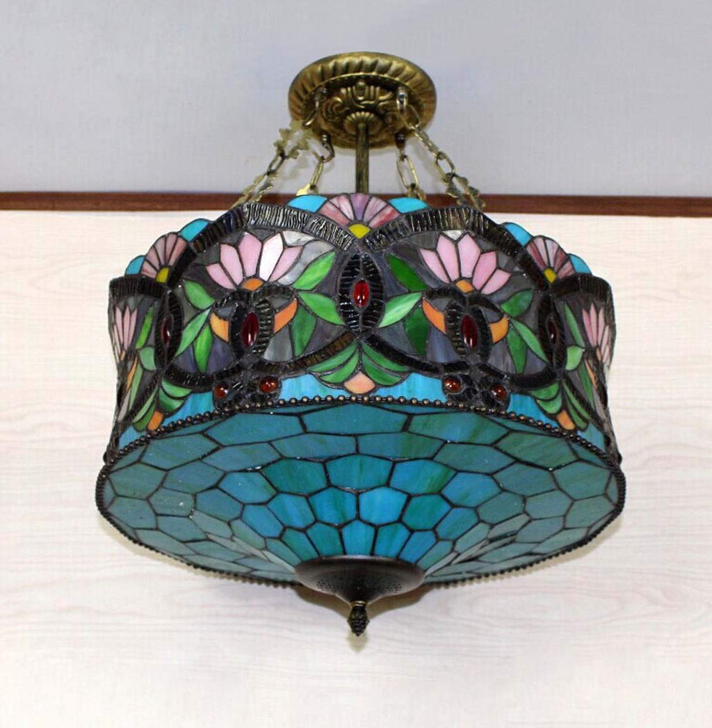 Tiffany-Style Multicolor Stained Glass 3-Light Chandelier for Living Room
