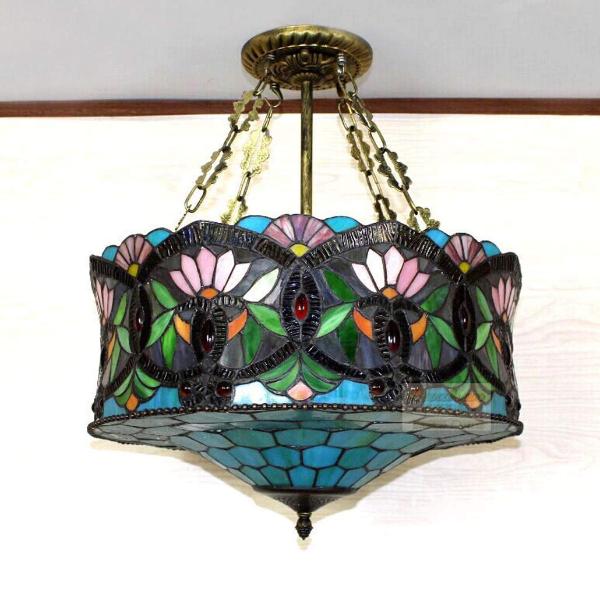 Tiffany-Style Multicolor Stained Glass 3-Light Chandelier for Living Room