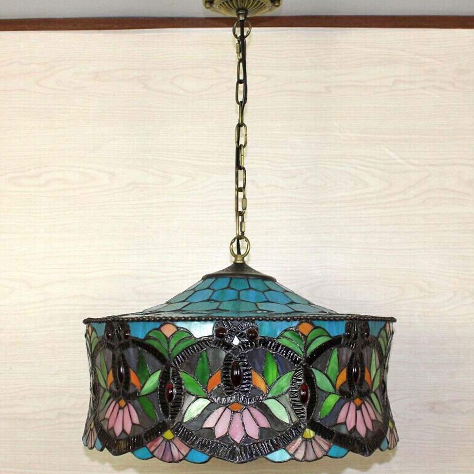 Tiffany-Style Multicolor Stained Glass 3-Light Chandelier for Living Room