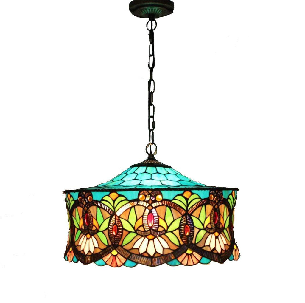 Tiffany-Style Multicolor Stained Glass 3-Light Chandelier for Living Room