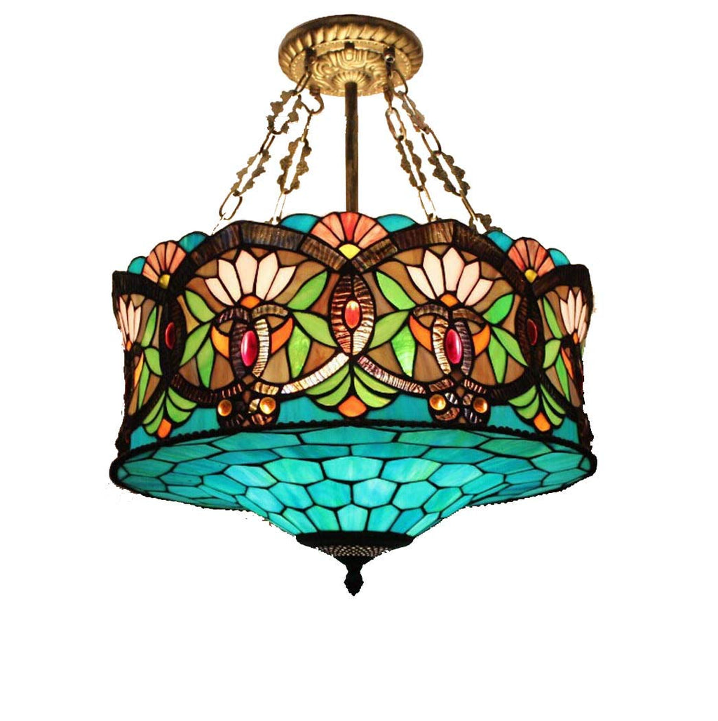 Tiffany-Style Multicolor Stained Glass 3-Light Chandelier for Living Room
