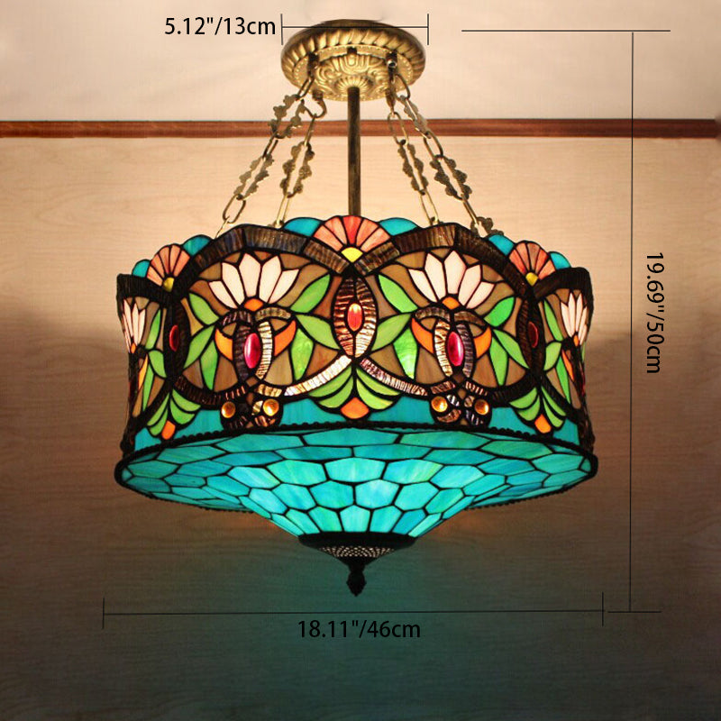 Tiffany-Style Multicolor Stained Glass 3-Light Chandelier for Living Room