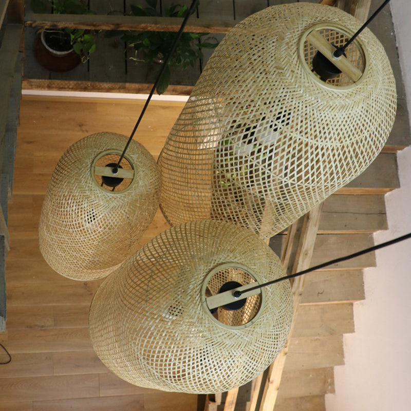 Natural Bamboo Weaving 2-Light Chandelier for Dining Room Decor