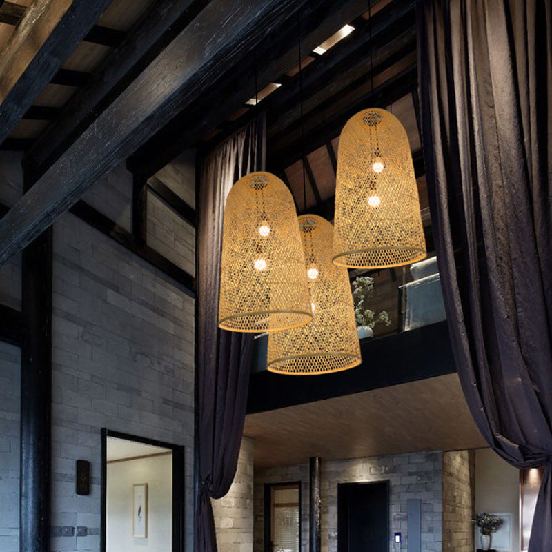 Natural Bamboo Weaving 2-Light Chandelier for Dining Room Decor