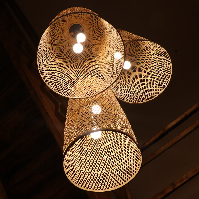 Natural Bamboo Weaving 2-Light Chandelier for Dining Room Decor