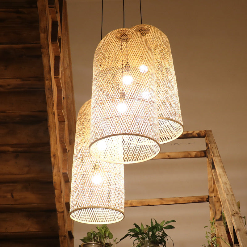 Natural Bamboo Weaving 2-Light Chandelier for Dining Room Decor