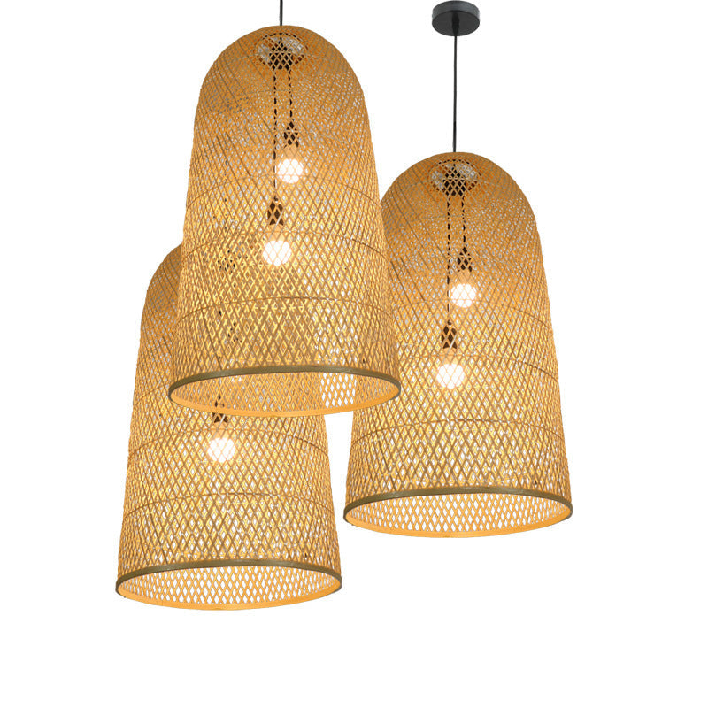 Natural Bamboo Weaving 2-Light Chandelier for Dining Room Decor