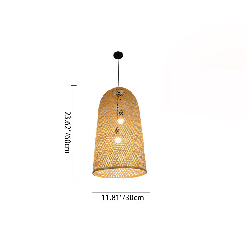 Natural Bamboo Weaving 2-Light Chandelier for Dining Room Decor