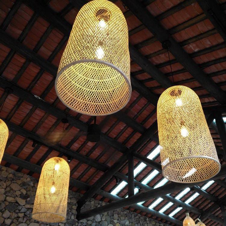 Natural Bamboo Weaving 2-Light Chandelier for Dining Room Decor