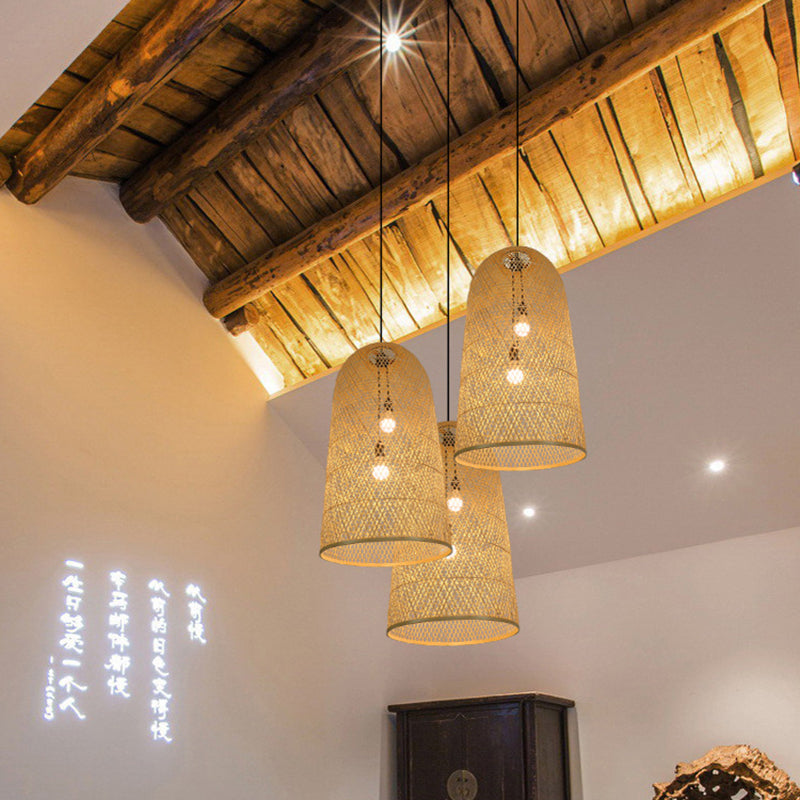 Natural Bamboo Weaving 2-Light Chandelier for Dining Room Decor