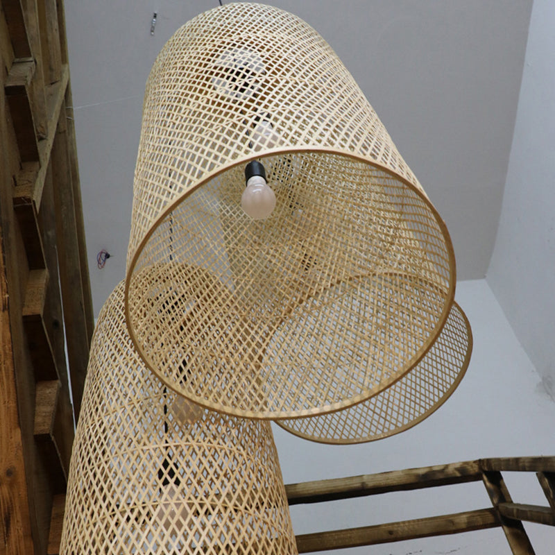 Natural Bamboo Weaving 2-Light Chandelier for Dining Room Decor