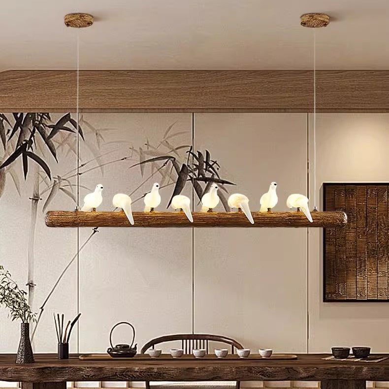 Vintage Resin Branch Glass Shade Chandelier for Living Room, 3-17 Lights