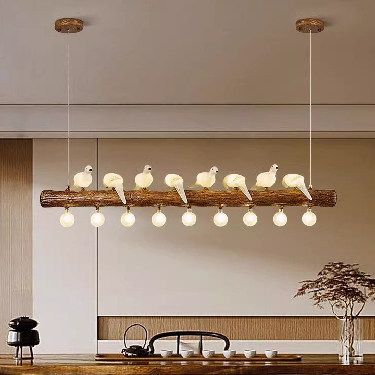 Vintage Resin Branch Glass Shade Chandelier for Living Room, 3-17 Lights