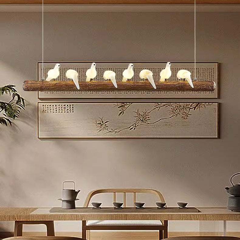 Vintage Resin Branch Glass Shade Chandelier for Living Room, 3-17 Lights