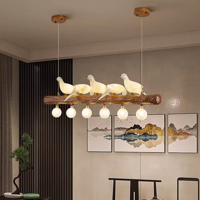 Vintage Resin Branch Glass Shade Chandelier for Living Room, 3-17 Lights
