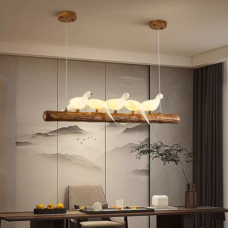 Vintage Resin Branch Glass Shade Chandelier for Living Room, 3-17 Lights