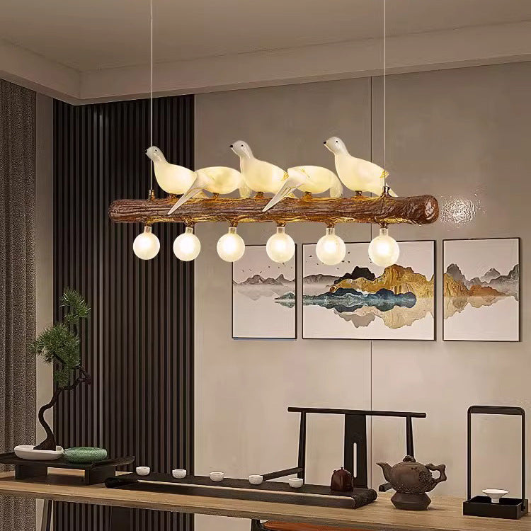 Vintage Resin Branch Glass Shade Chandelier for Living Room, 3-17 Lights