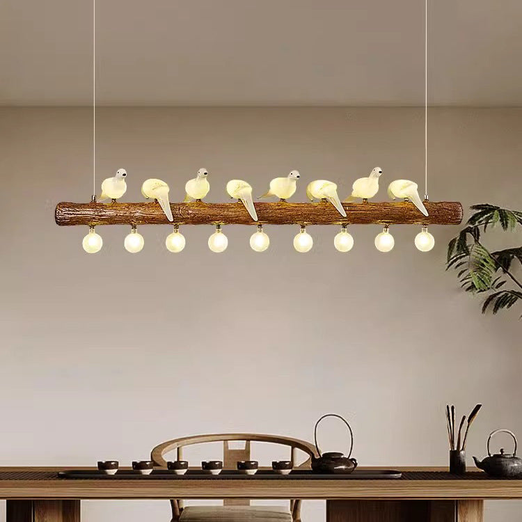 Vintage Resin Branch Glass Shade Chandelier for Living Room, 3-17 Lights