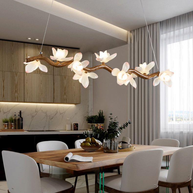 Elegant Vintage Resin Lotus Petal Glass Chandelier for Living Room 7-13 Lights