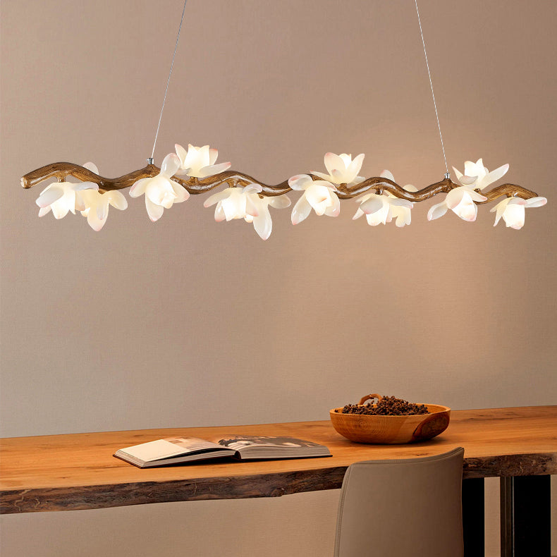 Elegant Vintage Resin Lotus Petal Glass Chandelier for Living Room 7-13 Lights
